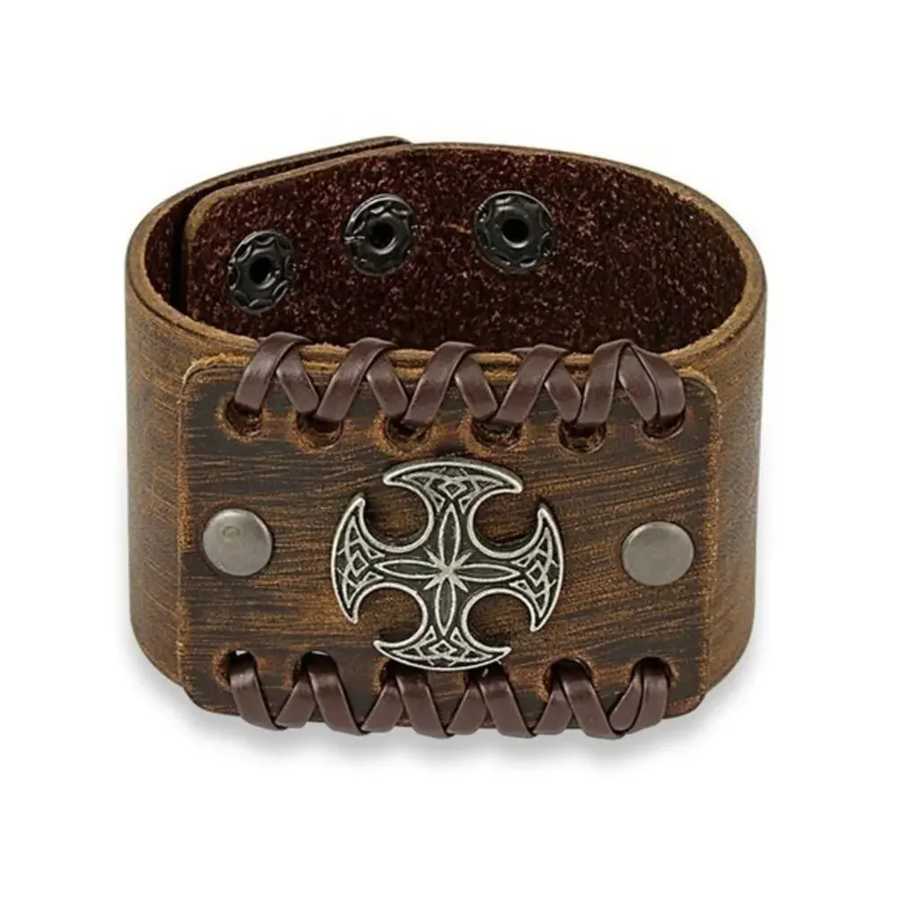 NWOT Round Celtic Cross Center Adjustable Leather Bracelet